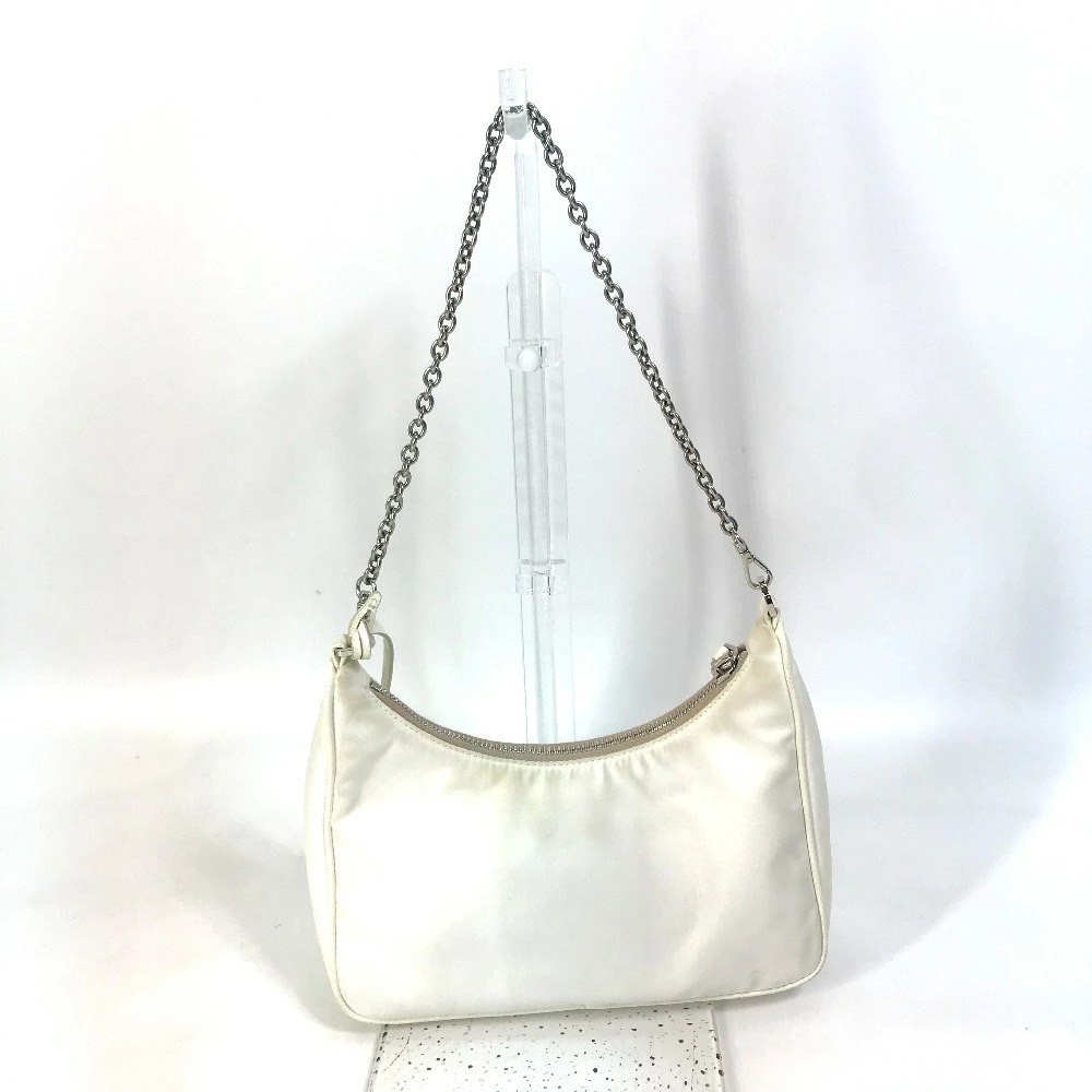 PRADA Triangle Logo Plate Edition Crossbody Bag Clutch Chain White - Picture 4 of 15